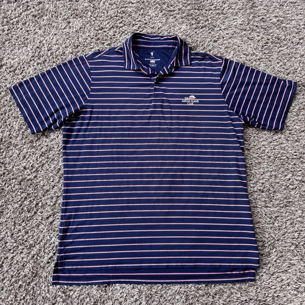 Fairway & Greene Polo Shirt Mens Large Blue Stripe Amelia Island Club Golf USA